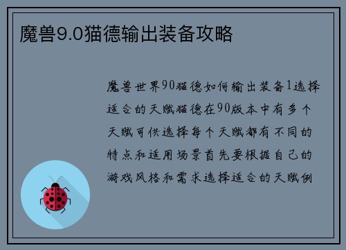 魔兽9.0猫德输出装备攻略
